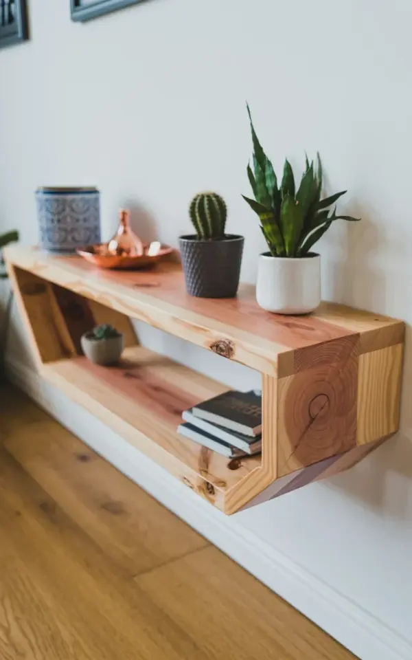 Angular DIY Floating Shelf from Cedar – Budget Plant Display Idea