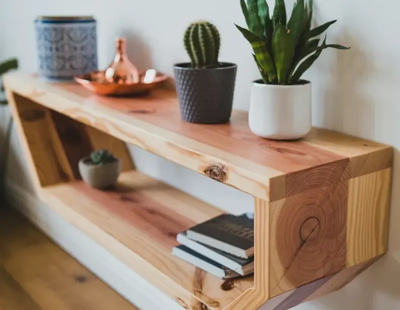 Angular DIY Floating Shelf from Cedar β Budget Plant Display Idea