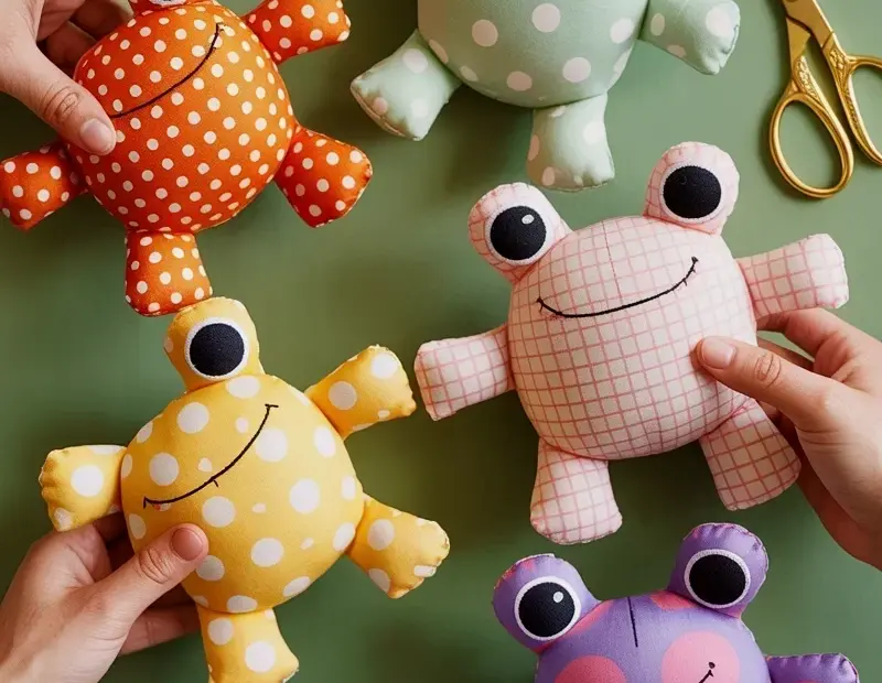 Sew a Beanbag Frog! Cute Stuffed Frog Sewing Pattern for Polka Dot & Plaid Plushies
