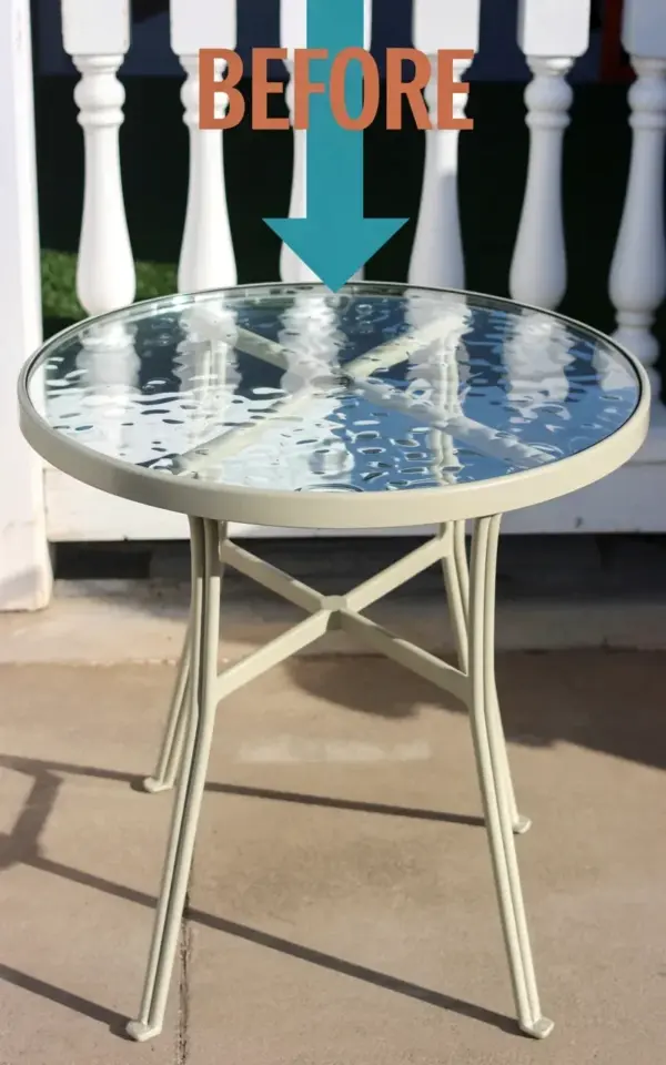 Round Outdoor Patio Table with Textured Glass Top: Before & After Plans