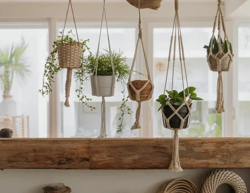 Rustic Driftwood Wall Decor with Macrame Plant Hangers | Budget Farmhouse DIY