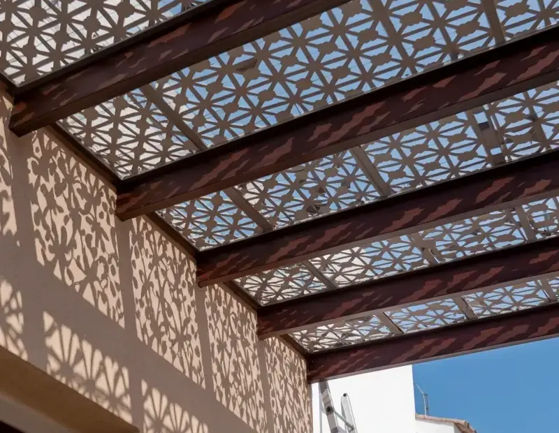 Laser Cut Pergola Ceiling Patterns | Star Design for Summer Shade & Shadow Play